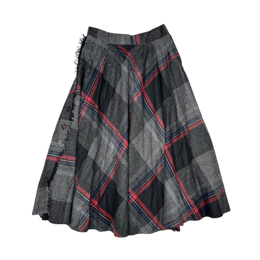 VTG Century of Boston WOOL BLEND PLAID A-LINE MAXI SKIRT Side Buttons w/Fringe M - Picture 4 of 6